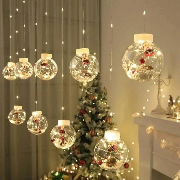 Cascading Christmas Lights with Balls 3 M