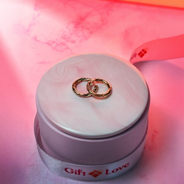 Yellow Gold Earrings Circle Shape Adorned with Many Colors